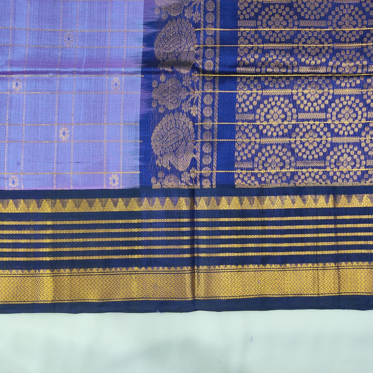 Kuppadam Saree in Lavender with Navy Border, view 3