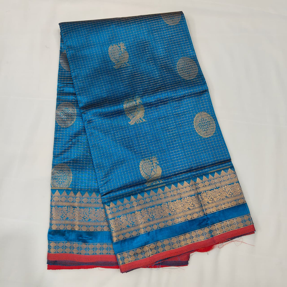 Kuppadam Saree in Sky Blue with Red Border, view 1