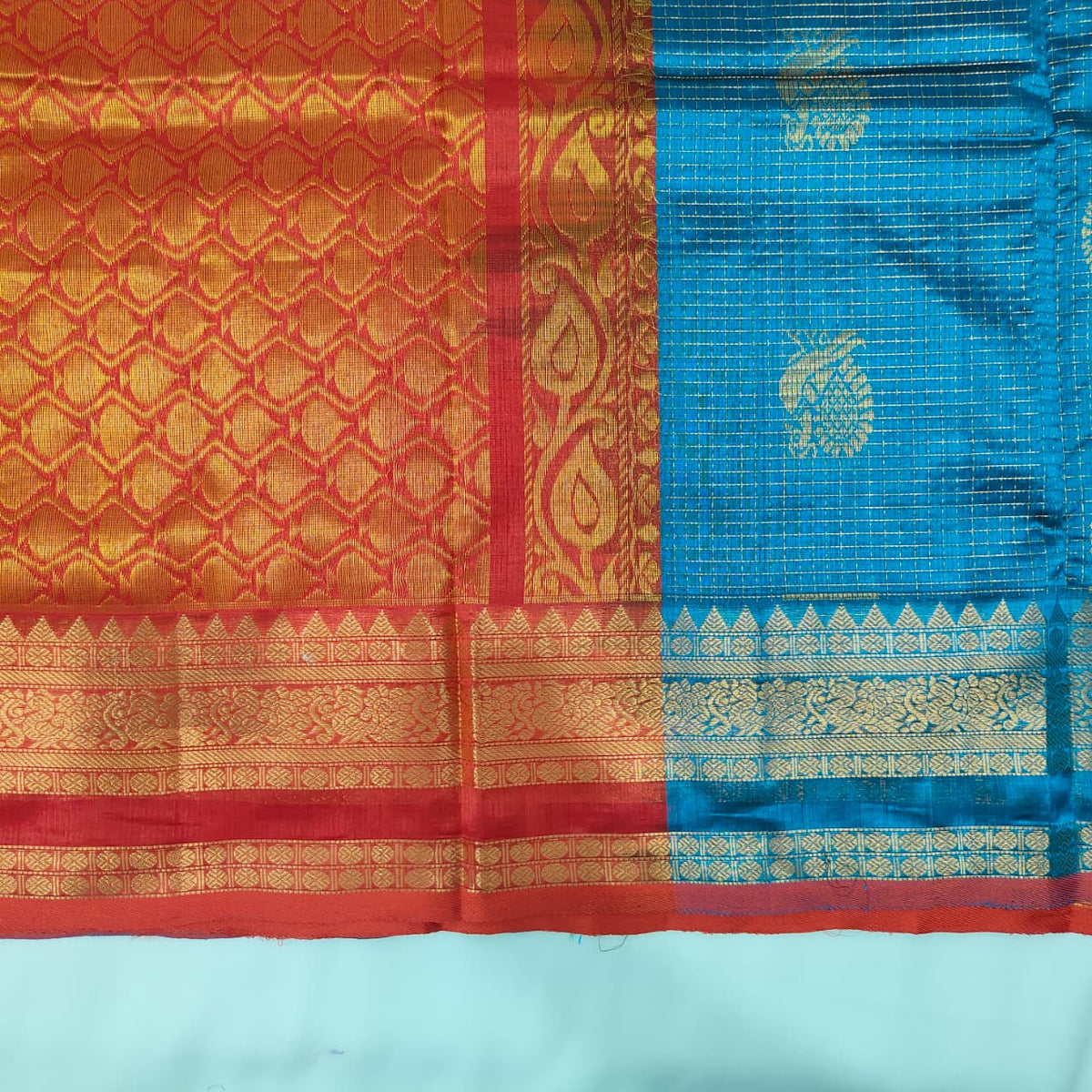 Kuppadam Saree in Sky Blue with Red Border, view 3