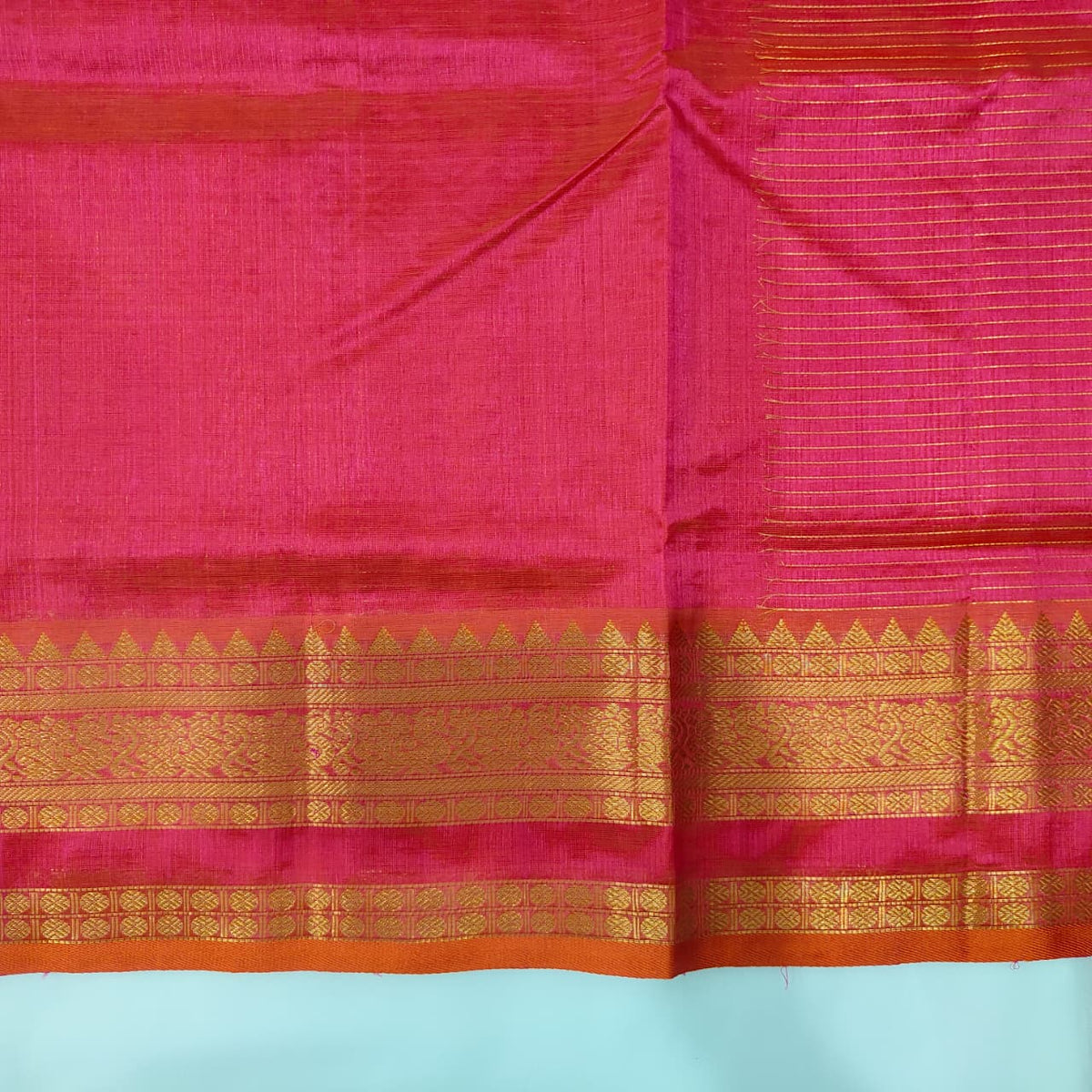 Kuppadam Saree in Rani Pink with Gold Buttas, view 2