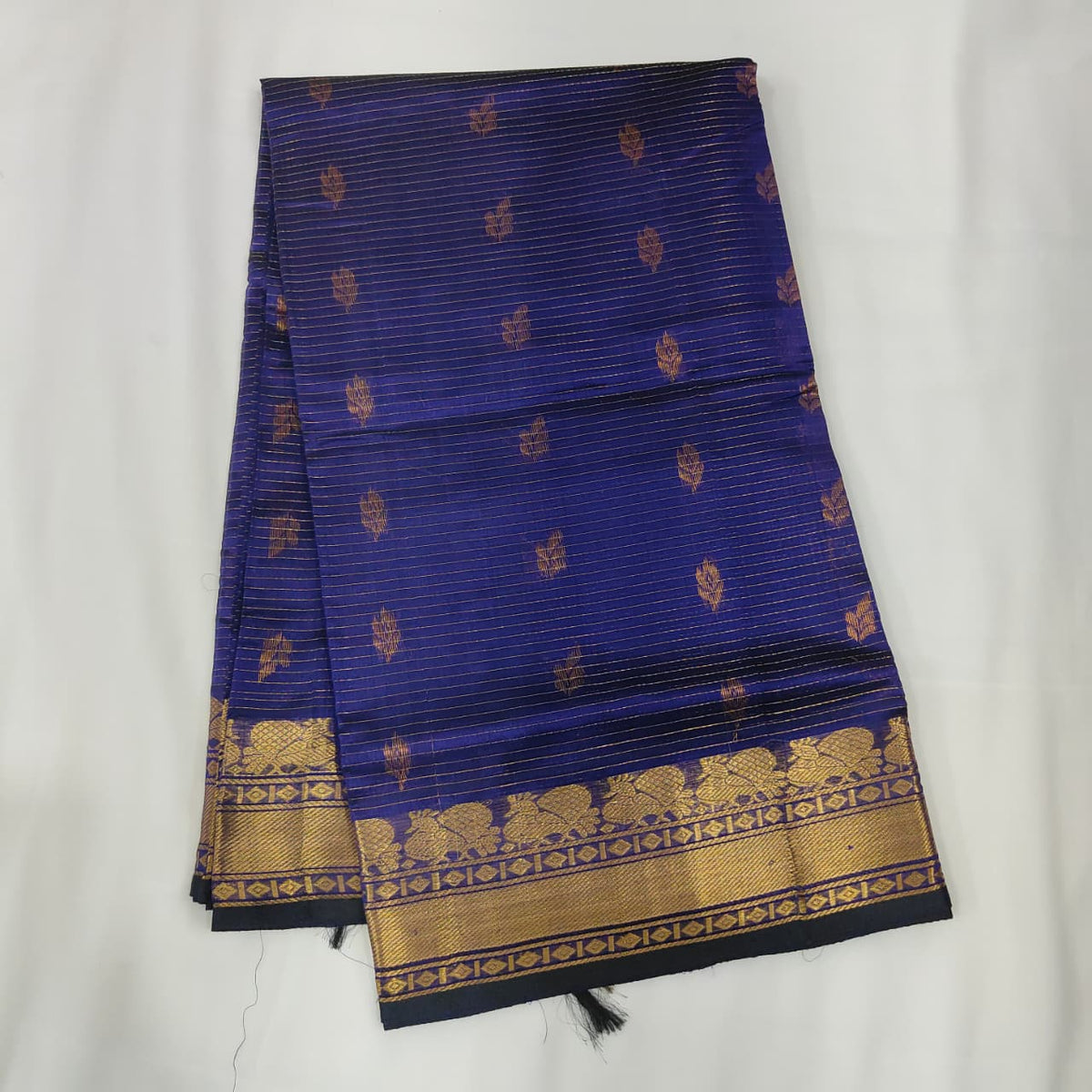 Kuppadam Saree in Indigo with Gold Buttas, view 1