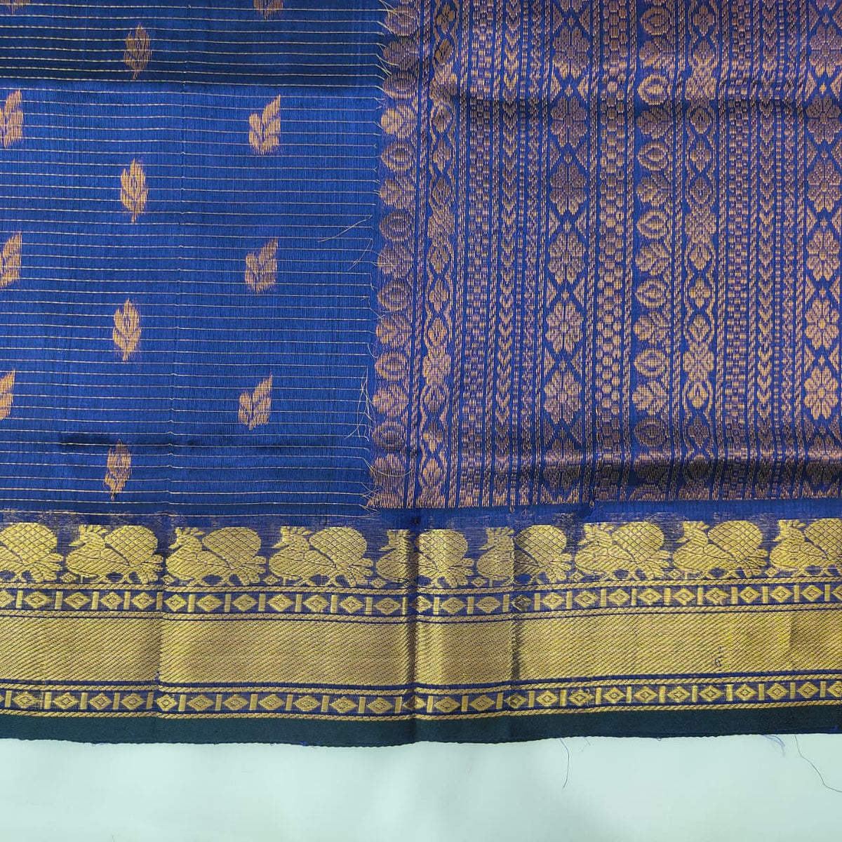 Kuppadam Saree in Indigo with Gold Buttas, view 3