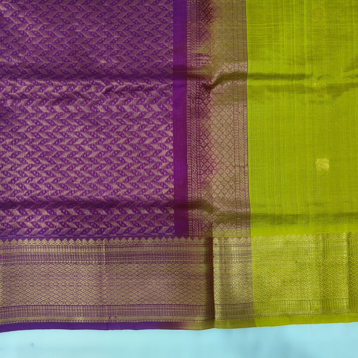Kuppadam Saree in Mustard with Magenta Pallu, view 3