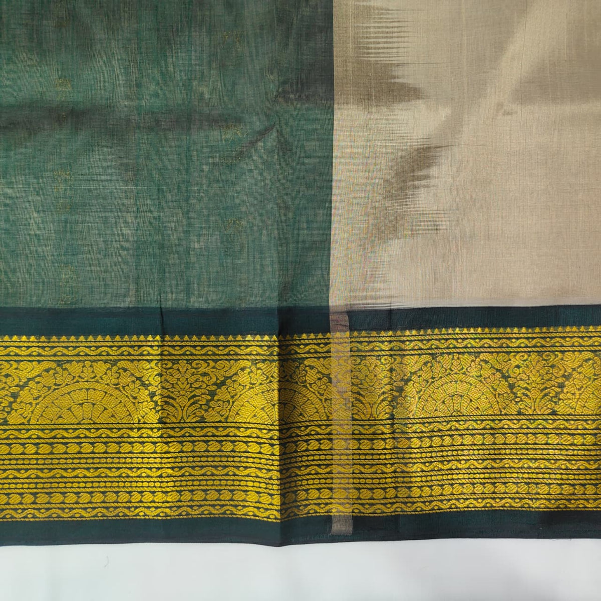 Kuppadam Saree in Beige with Black Border, view 2