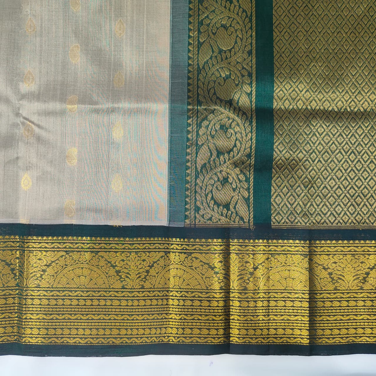 Kuppadam Saree in Beige with Black Border, view 3