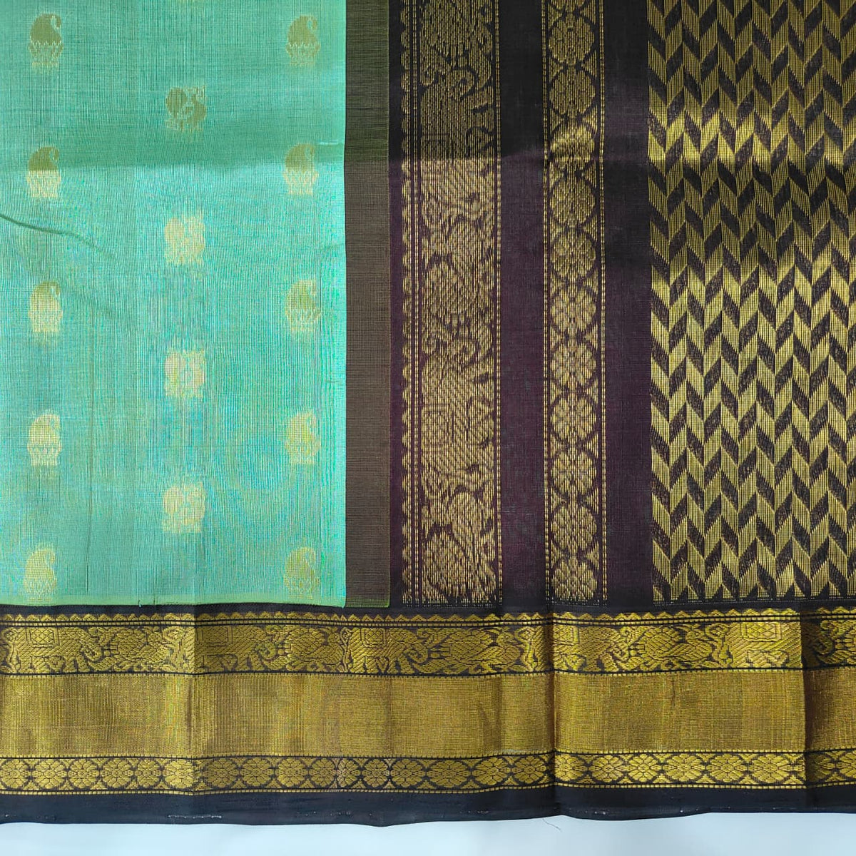 Kuppadam Saree in Mint with Black Border, view 3