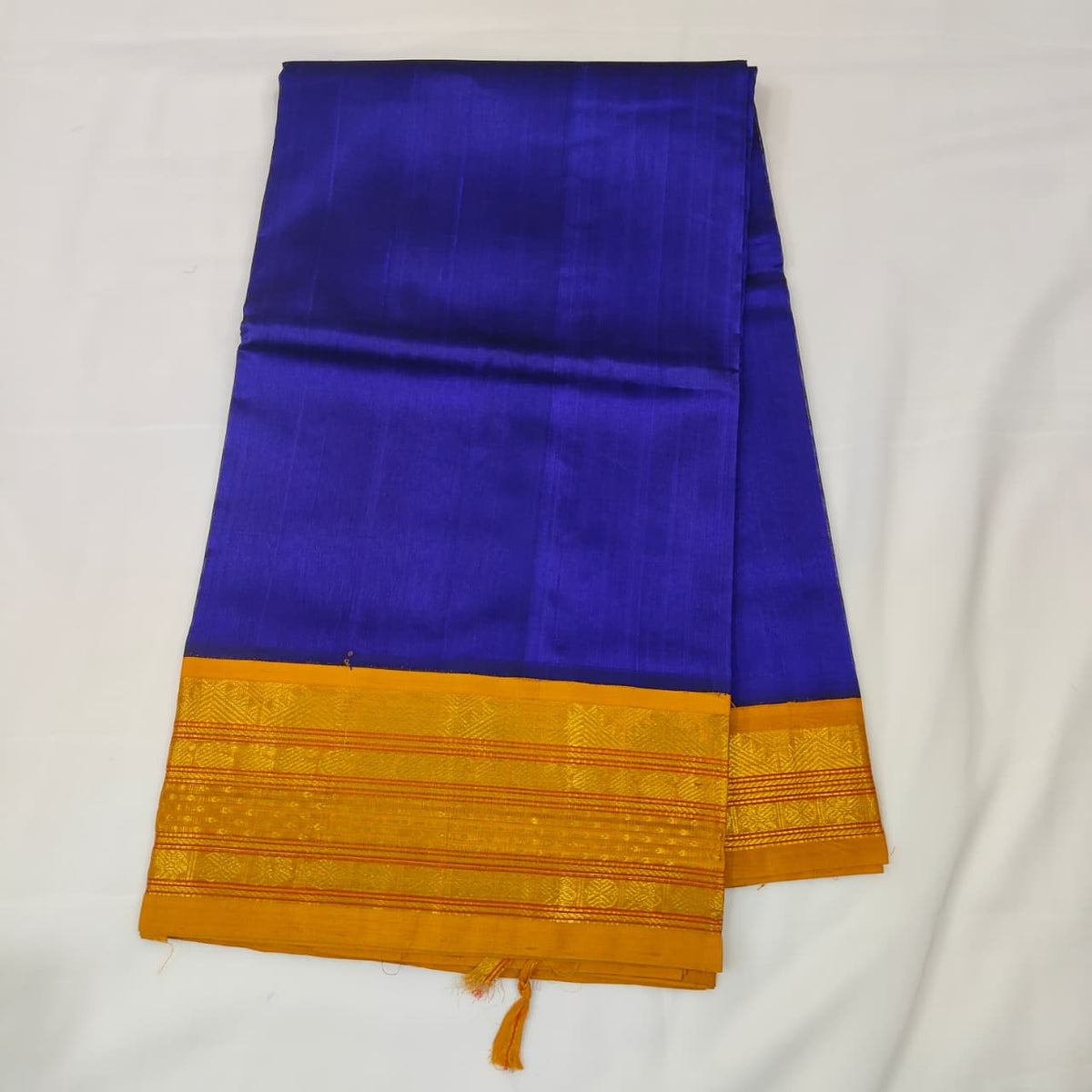 Kuppadam Saree in Royal Blue with Mustard Border, view 1