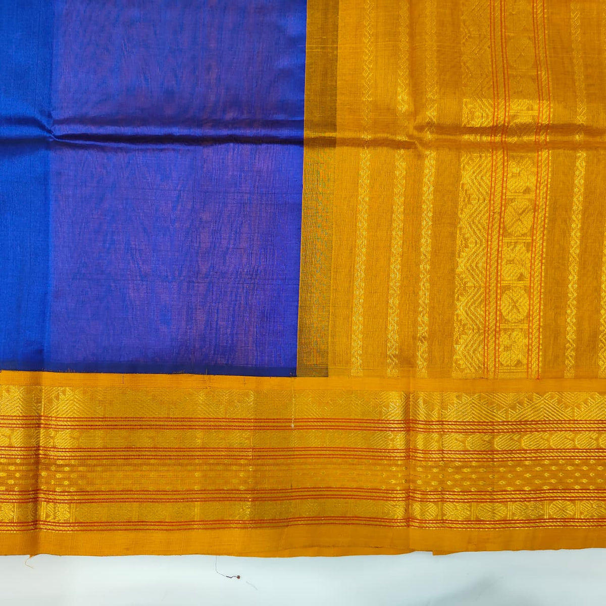 Kuppadam Saree in Royal Blue with Mustard Border, view 3