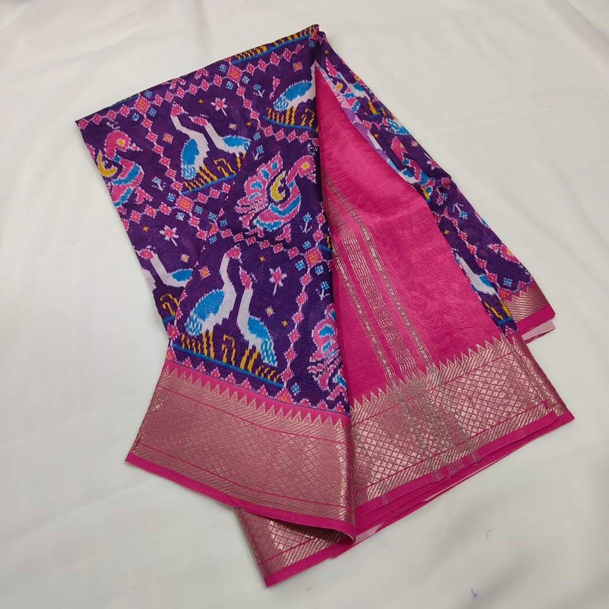 Mangalagiri Saree in Purple with Peacock Motifs, view 3