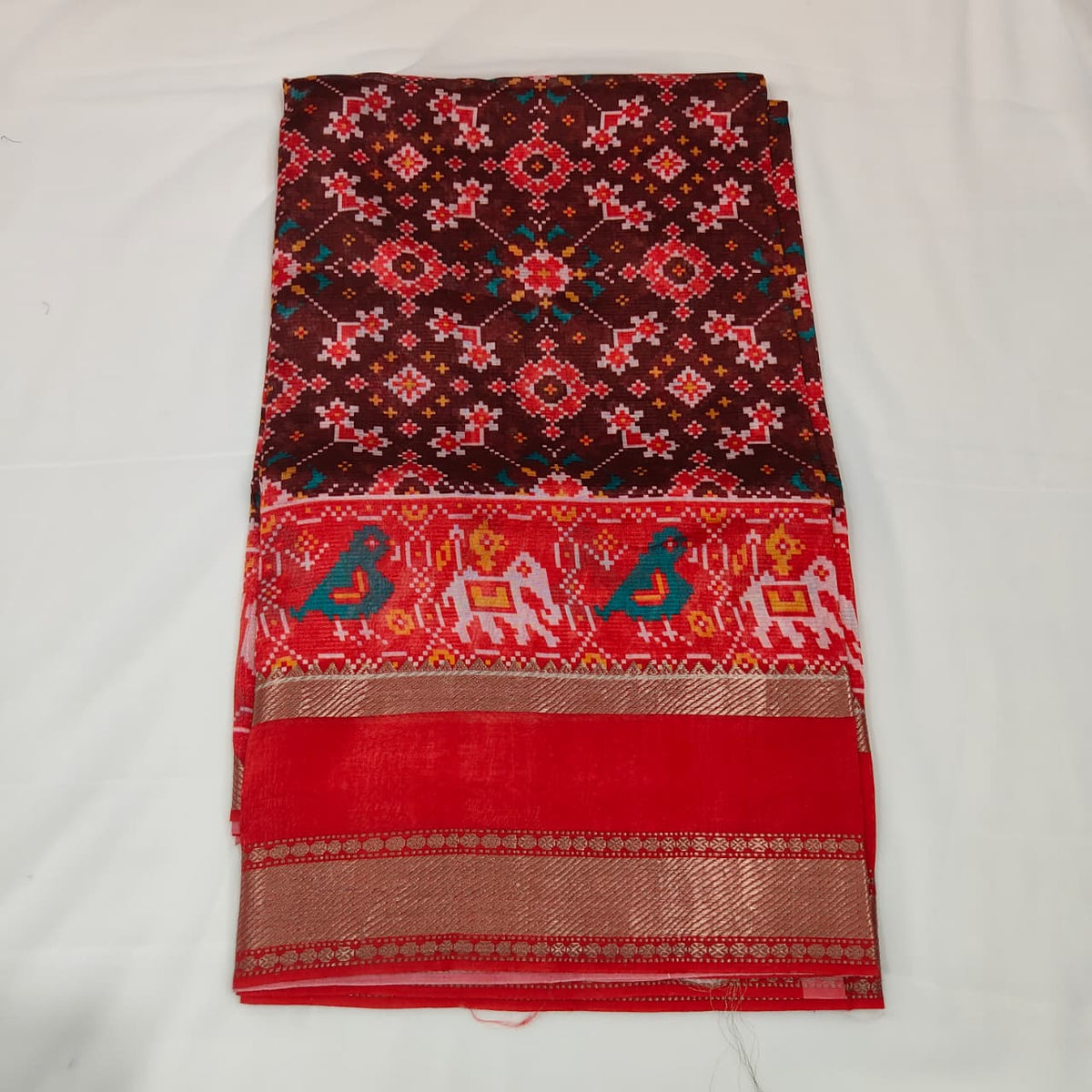 Mangalagiri Saree in Maroon with Red Elephant Border, view 1