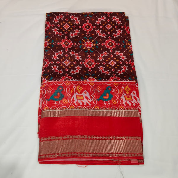 Mangalagiri Saree in Maroon with Red Elephant Border, view 1