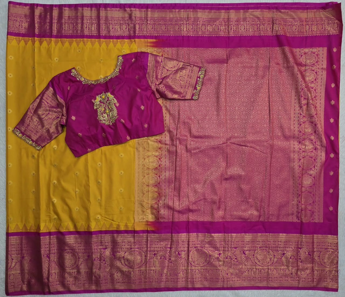 Mustard Saree with Magenta Pallu, main view
