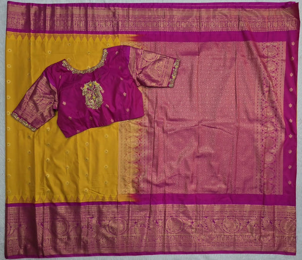 Mustard Saree with Magenta Pallu, main view