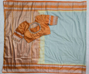 Powder Blue Saree with Orange Border, main view