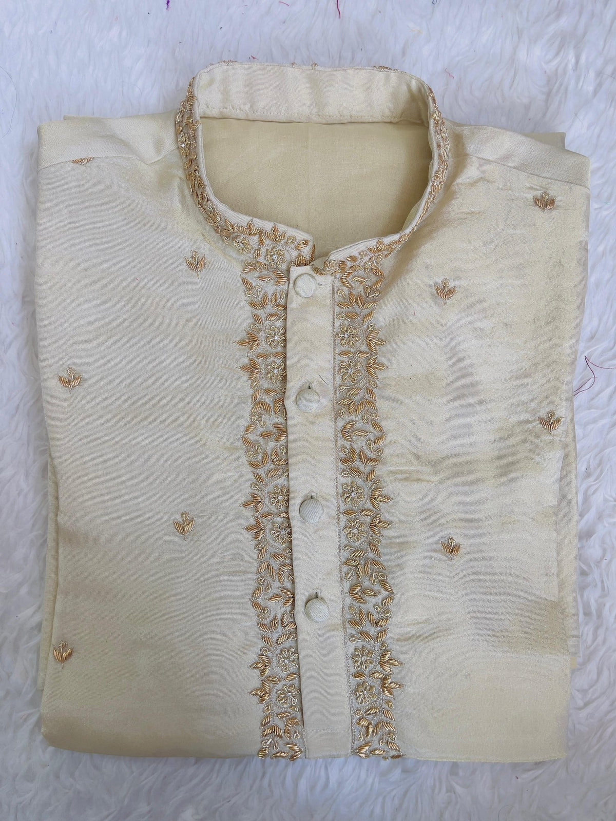 Cream Kurta with Gold Embroidered Placket
