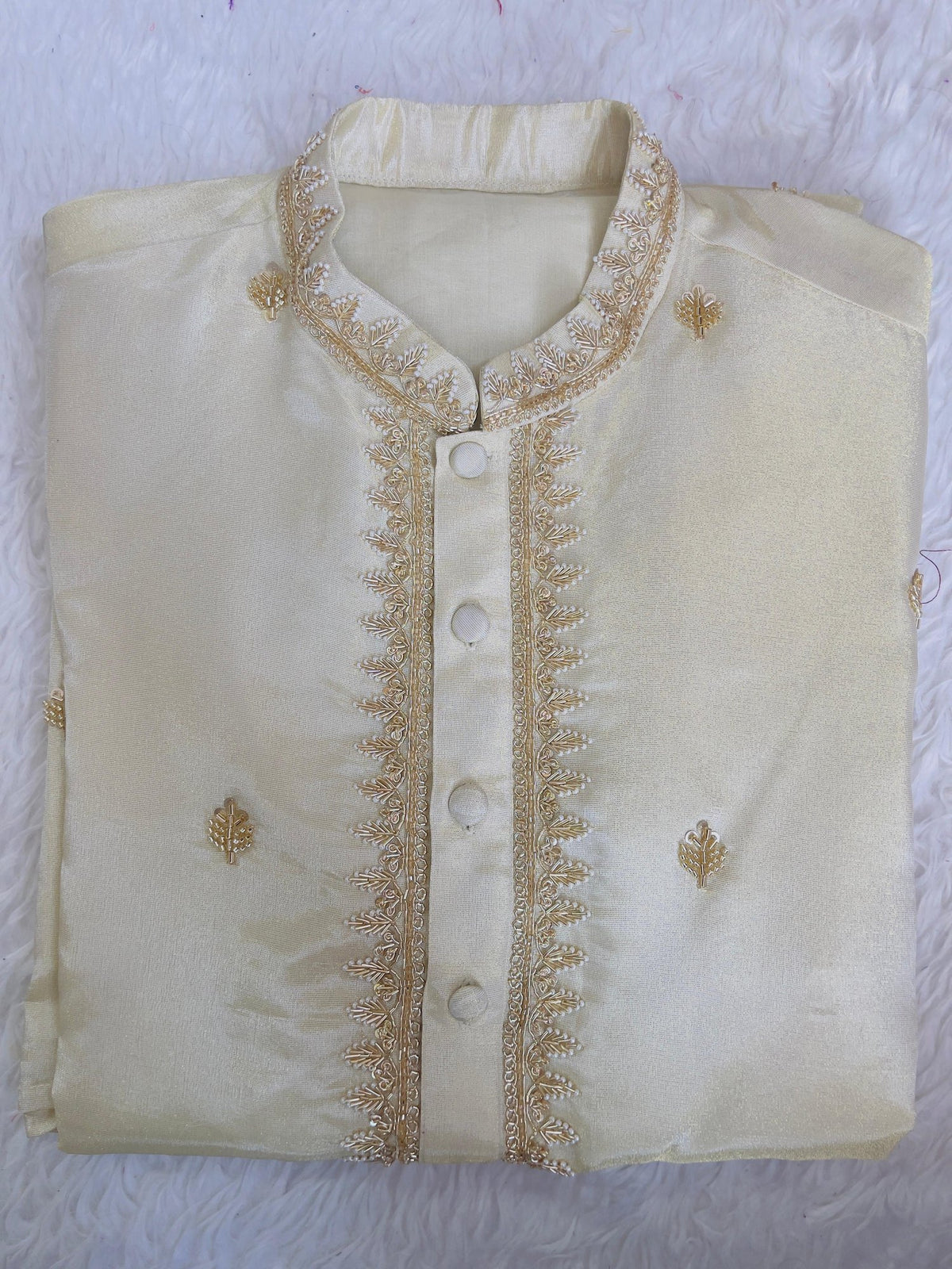 Ivory Kurta with Gold Leaf Placket