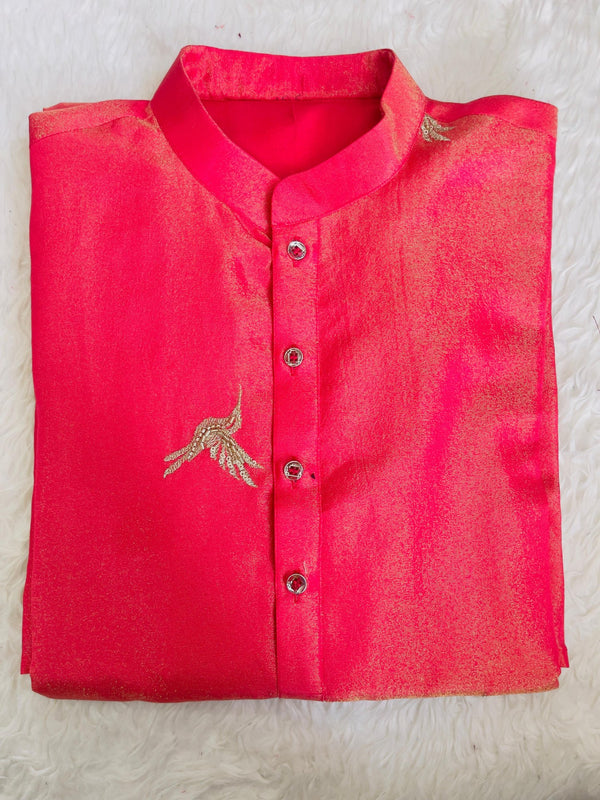 Coral Kurta with Gold Bird Motif