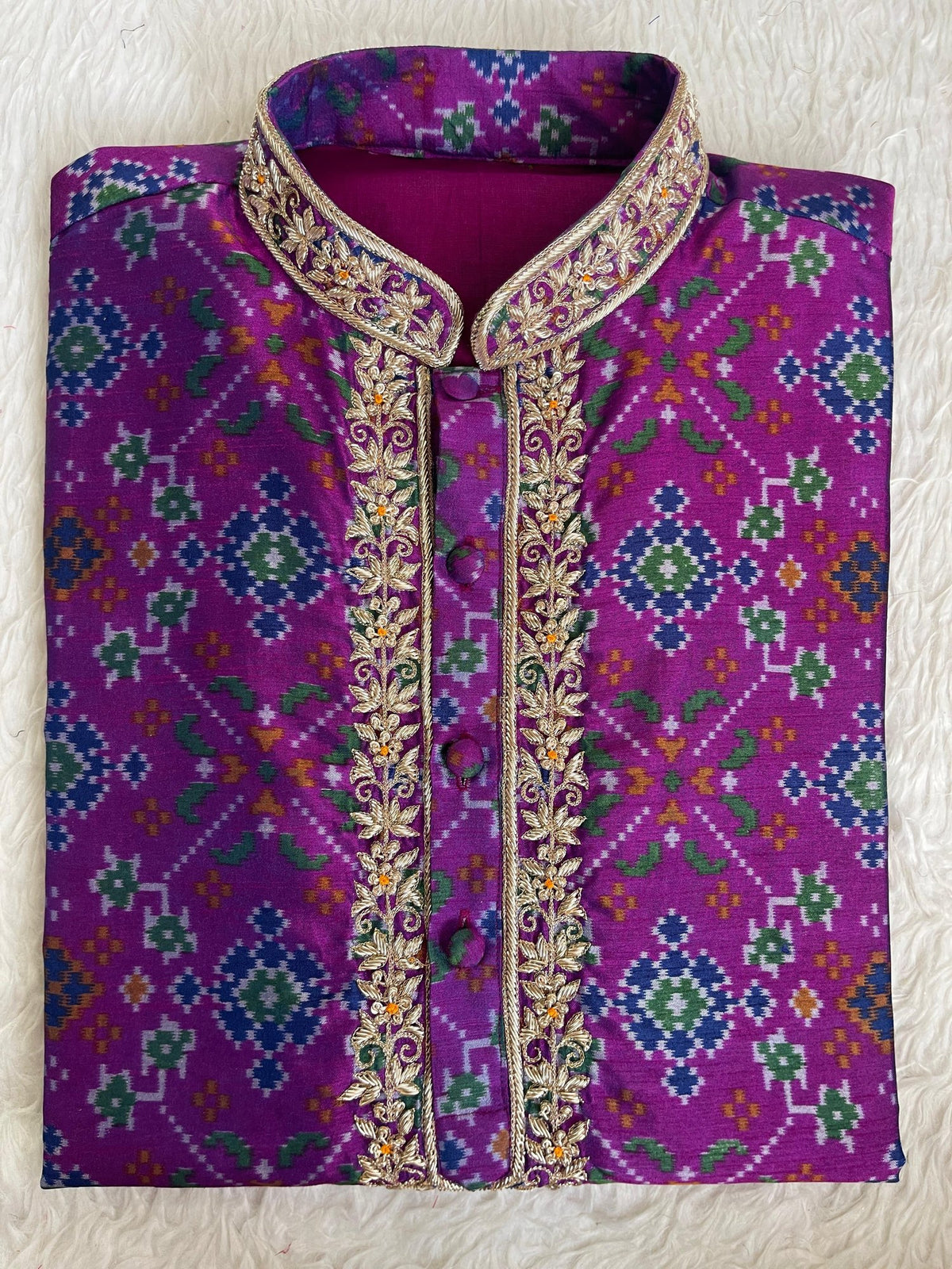 Magenta Patola Print Kurta with Embroidered Placket