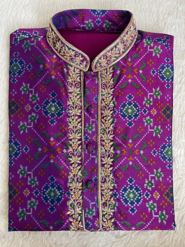 Magenta Patola Print Kurta with Embroidered Placket