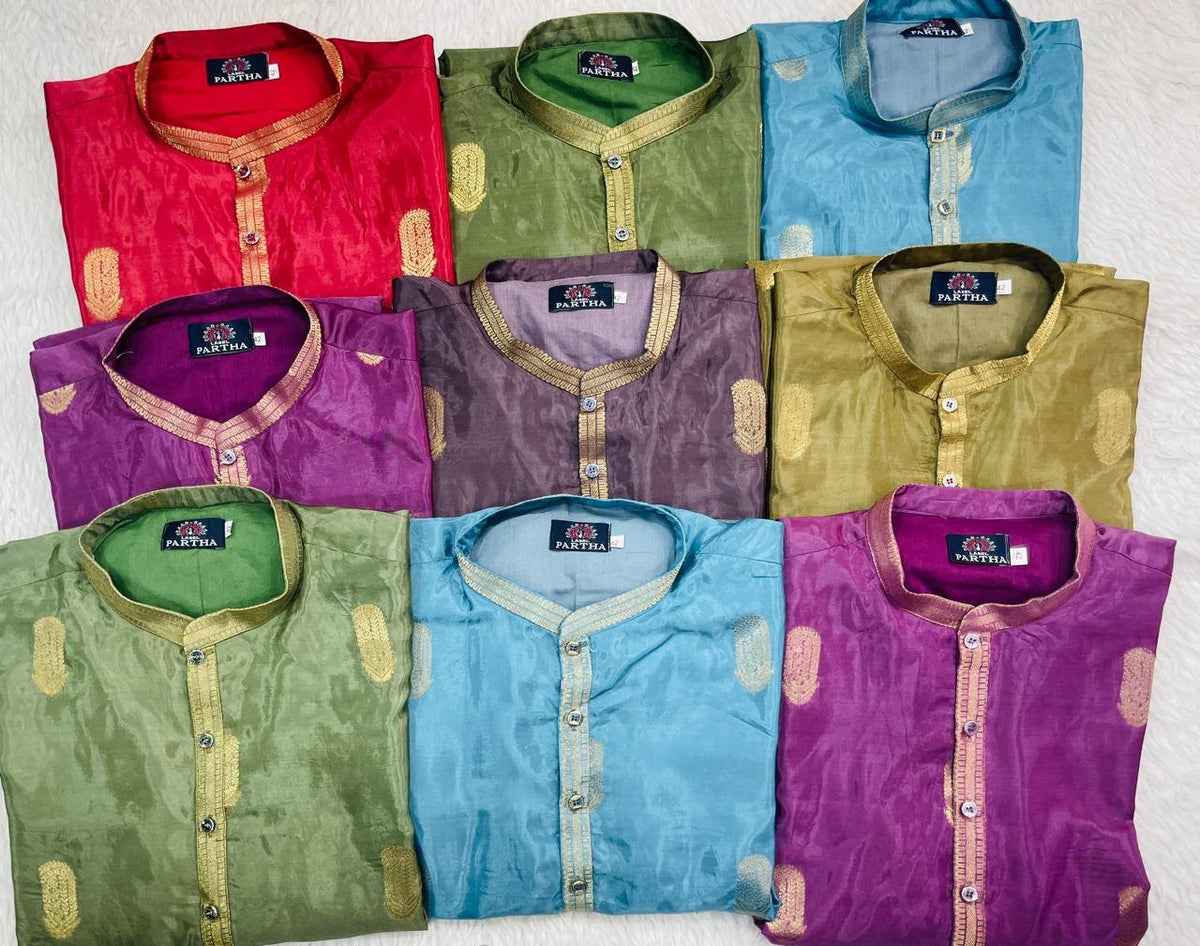 Tissue Kurta with Woven Buttas