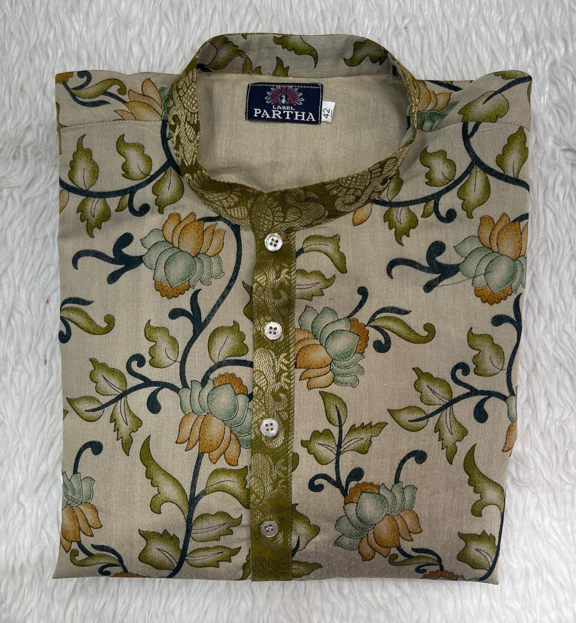 Sage Kurta with Lotus Print