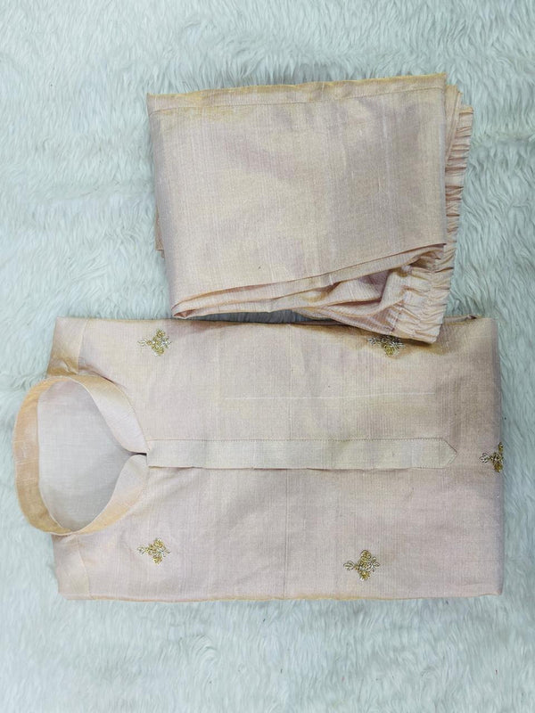 Beige Kurta Pyjama Set with Gold Buttis